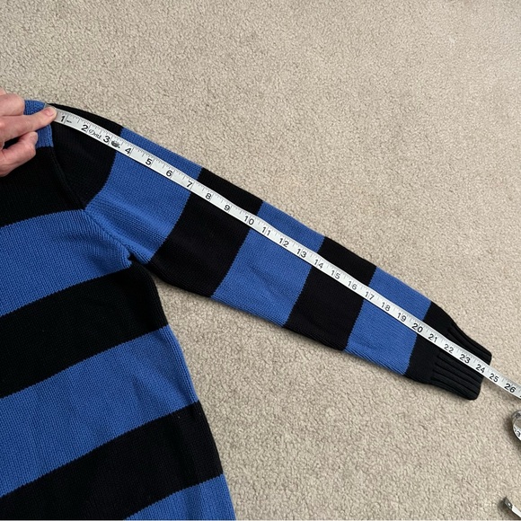Vintage 90s Polo by Ralph Lauren Black + Blue Rugby Stripe 1/4 Zip Knit Sweater - Picture 11 of 11